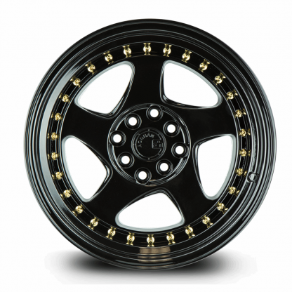 AodHan AH01 15x8 +20 4x100/4x114.3 (4x4.5) 73.1 | Full Gloss Black with Gold Rivets - Image 2