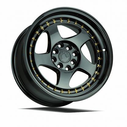 AodHan AH01 16x8 +15 4x100/4x114.3 (4x4.5) 73.1 | Full Gloss Black with Gold Rivets - Image 3