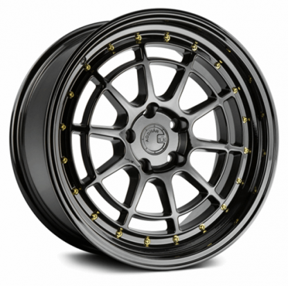 AodHan AH04 18x10.5 +25 5x114.3 (5x4.5) 73.1 | Full Gloss Black with Gold Rivets