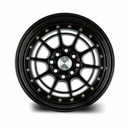 AodHan AH04 15x8 +20 4x100/4x114.3 (4x4.5) 73.1 | Full Gloss Black with Gold Rivets - Image 2