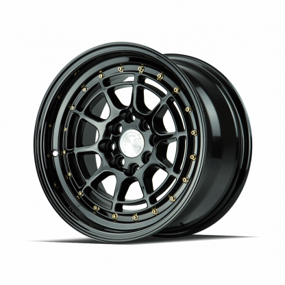 AodHan AH04 15x8 +20 4x100/4x114.3 (4x4.5) 73.1 | Full Gloss Black with Gold Rivets - Image 3