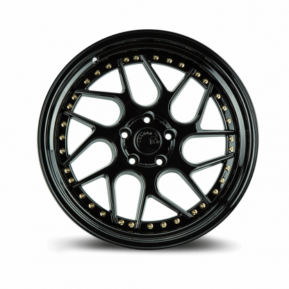 AodHan DS01 19x9.5 +15 5x114.3 (5x4.5) 73.1 | Gloss Black with Gold Rivets - Image 2